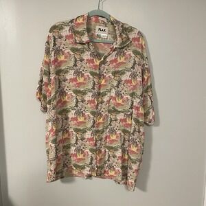 FLAX Vintage 2004 Thinking Tropics Line Shirt Tropic Sun Size Small Oversized